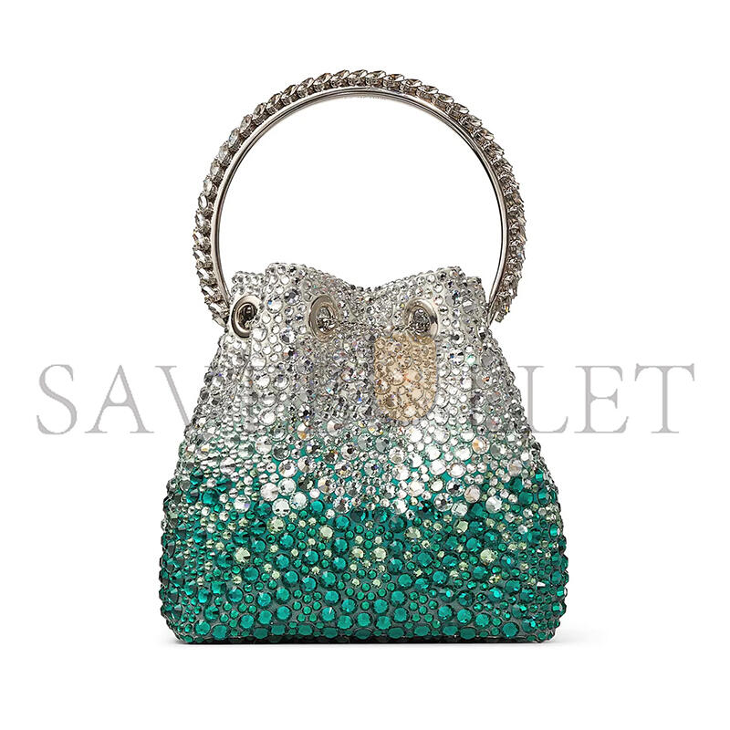 JIMMY CHOO WOMEN'S GREEN CRYSTAL BON BON TOP-HANDLE BAG (15*14*9.5cm) 
